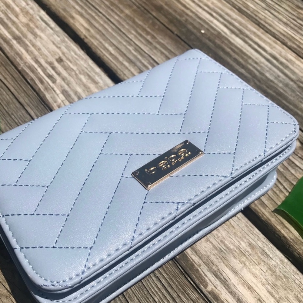 Bebe Blue Quilted Crossbody Bag with Chevron Stitching